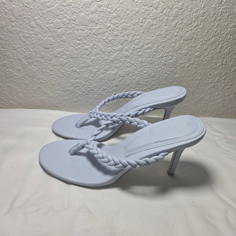JustFab Robynne Light Blue Braided Thong Stiletto Heeled Sandals Womens 7.5